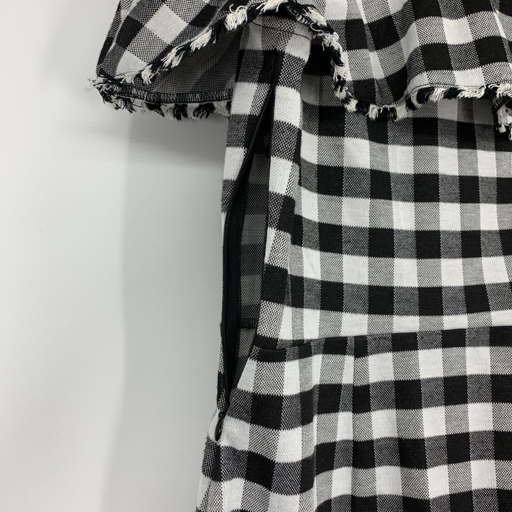 Ann Taylor Dress Gingham Print Off Shoulder Ruffle Black White - Picture 11 of 12